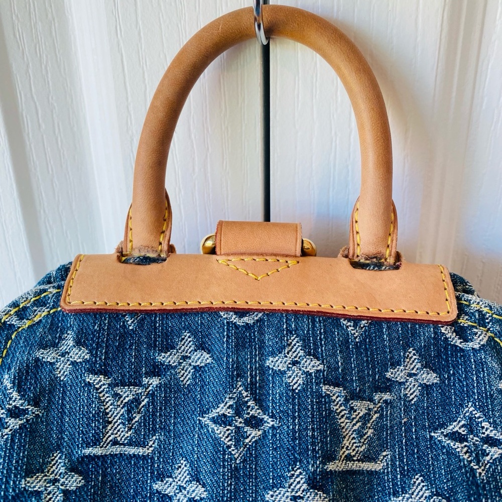Louis Vuitton Denim Monogram Backpack with Tan Leather Accents - Picture 3 of 15